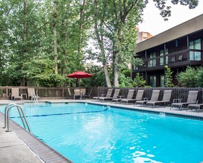 Seasonal outdoor pool, open 8:00 AM to 7:00 PM, sun loungers