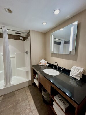 Habitación Premium | Baño | Artículos de higiene personal gratuitos, secador de pelo y toallas