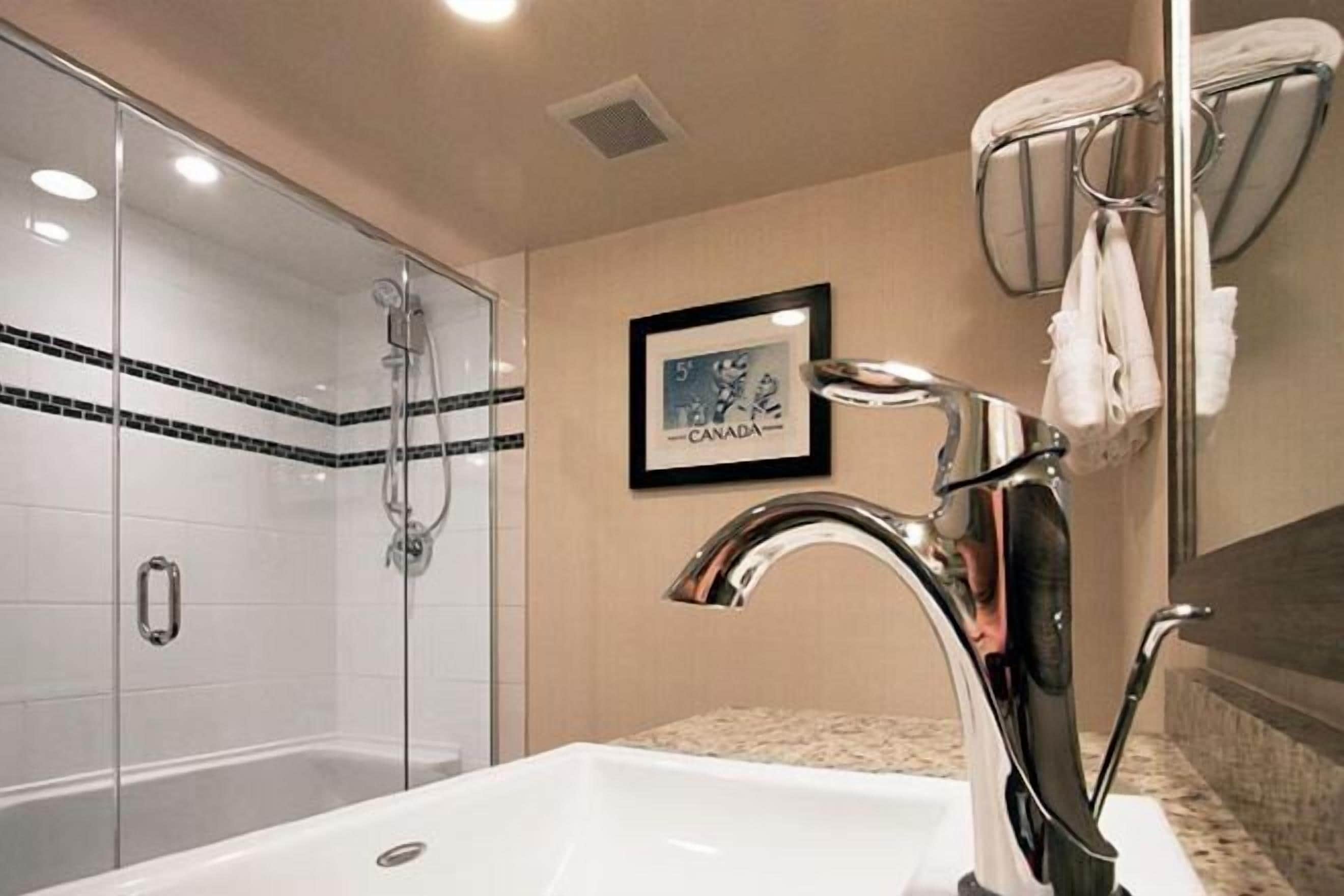 Badkamer |  milieuvriendelijk toiletgerief, een haardroger, handdoeken