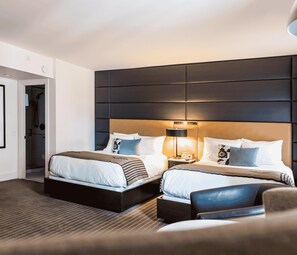 Deluxe Room, 2 Double Beds, City View | Egyptian cotton sheets, premium bedding, down comforters, pillowtop beds - Hotel Theodore Seattle Downtown, Tapestry by Hilton (Seattle)