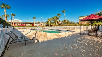 Outdoor pool, open 10:00 AM to 8:00 PM, pool umbrellas, sun loungers