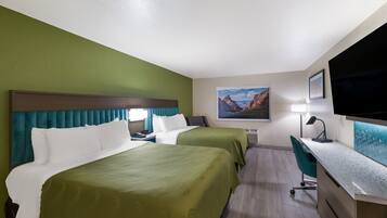 Pillow-top beds, desk, laptop workspace, blackout curtains