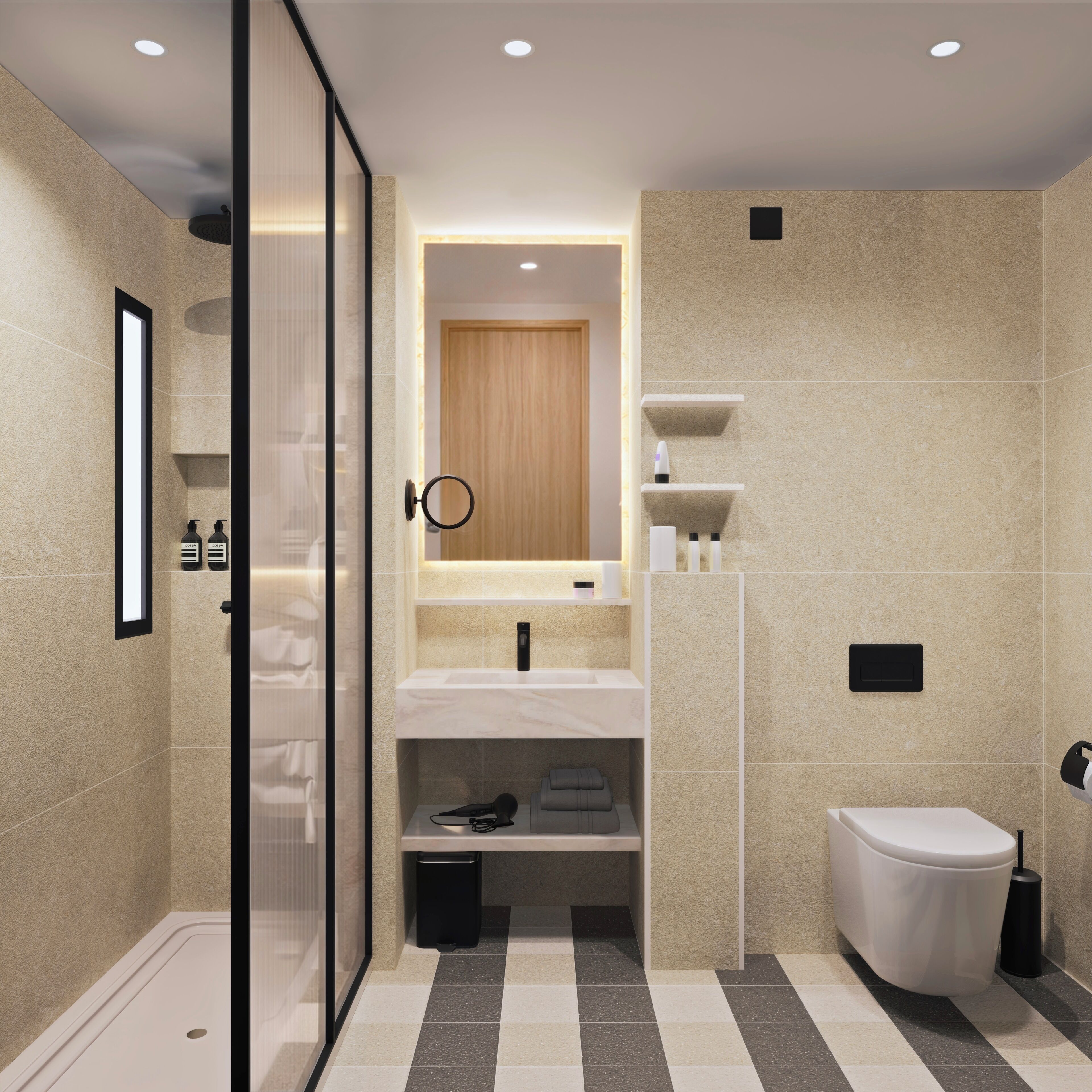 Designer toiletries, hair dryer, bathrobes, slippers