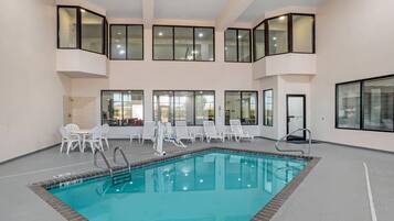 Indoor pool, open 8:00 AM to 10 PM, sun loungers