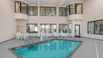 Indoor pool, open 8:00 AM to 10 PM, sun loungers
