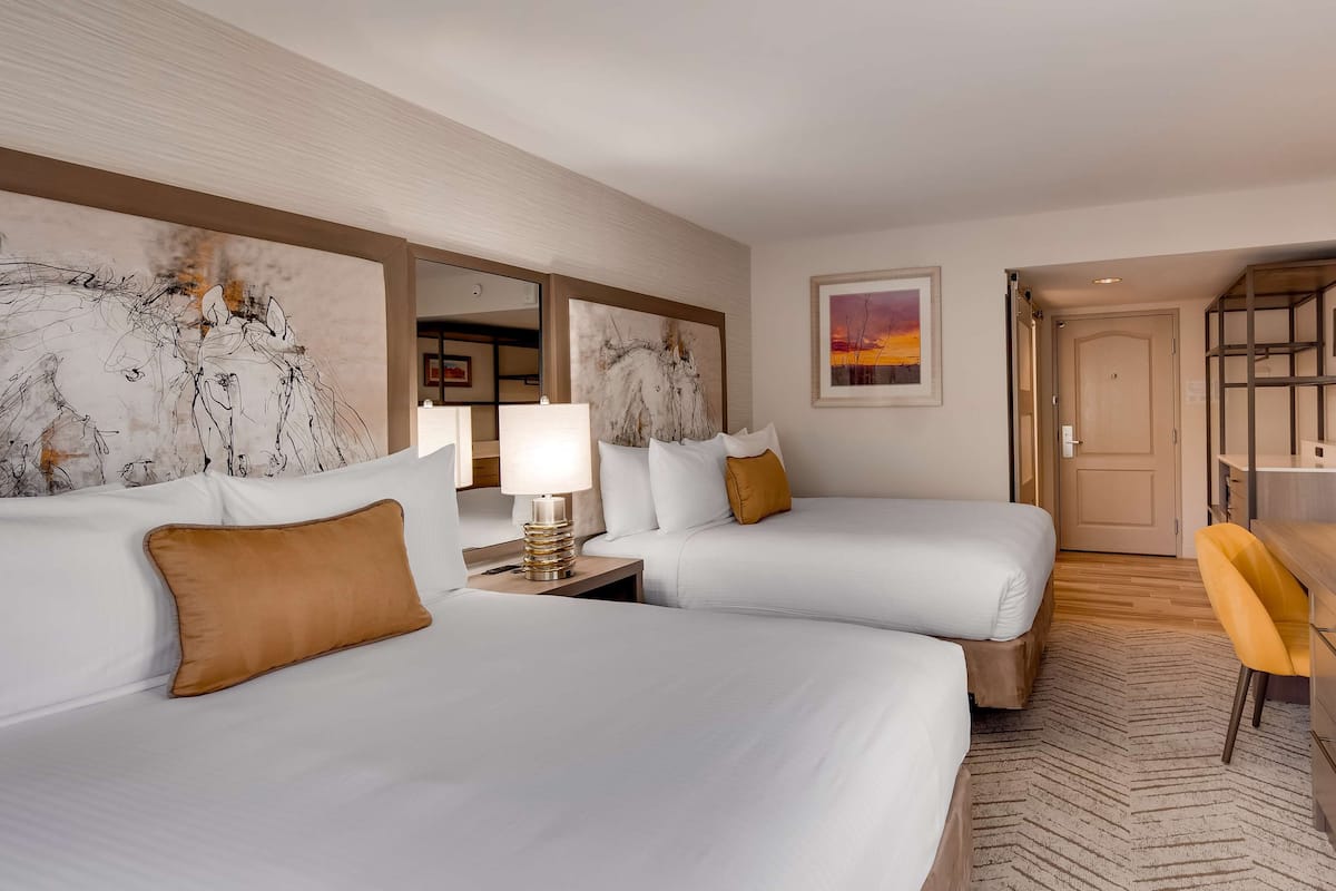 standard room, 2 queen beds, non smoking, refrigerator & microwave | premium bedding, in-room safe, desk, laptop workspace