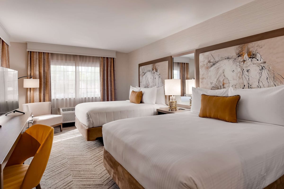 standard room, 2 queen beds, non smoking, refrigerator & microwave | premium bedding, in-room safe, desk, laptop workspace