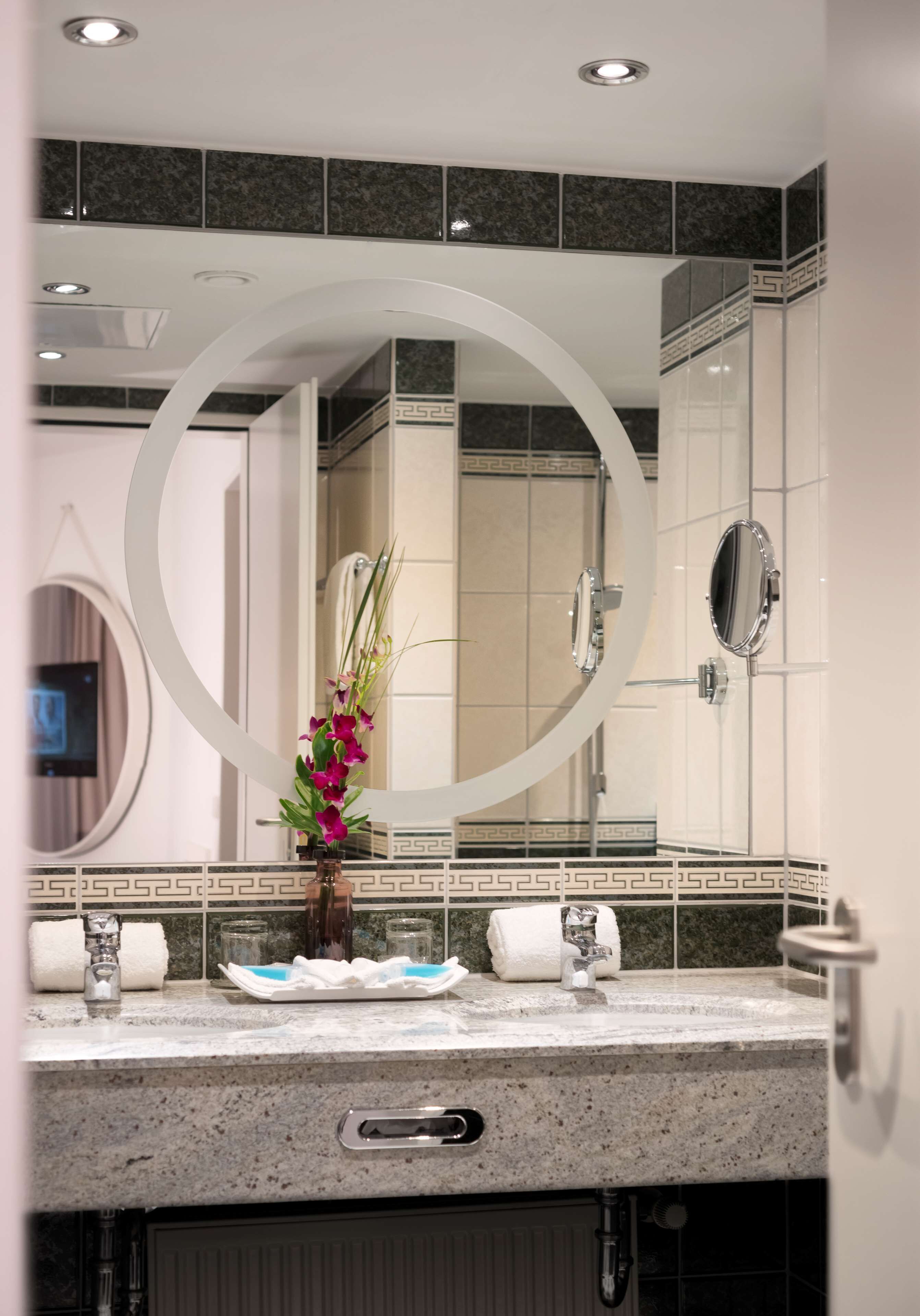 shower, eco-friendly toiletries, hair dryer, towels