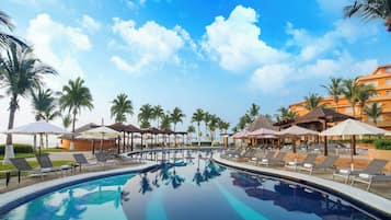 Indoor pool, outdoor pool, open 9:00 AM to 8:00 PM, pool umbrellas