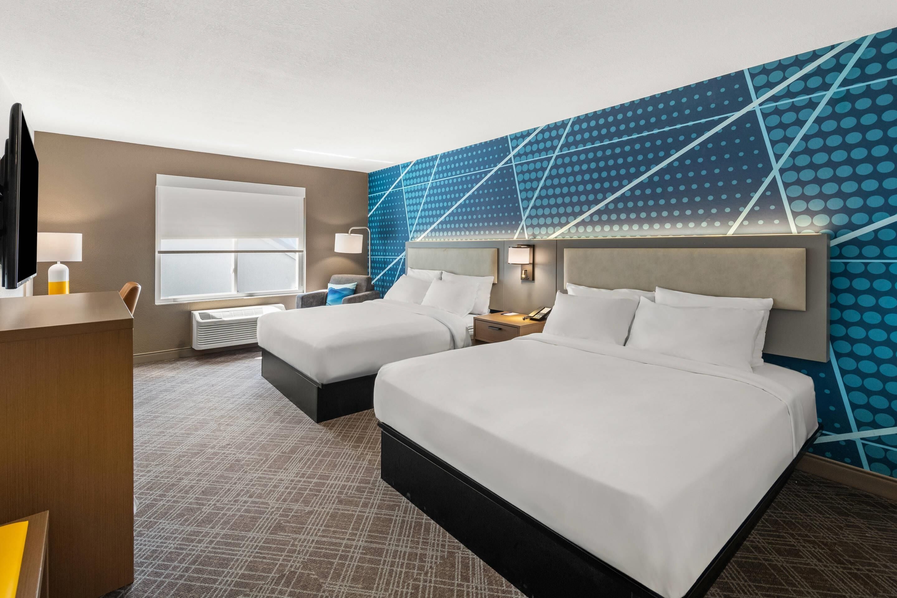 standard room, 2 queen beds, non smoking | desk, laptop workspace, blackout curtains, iron/ironing board