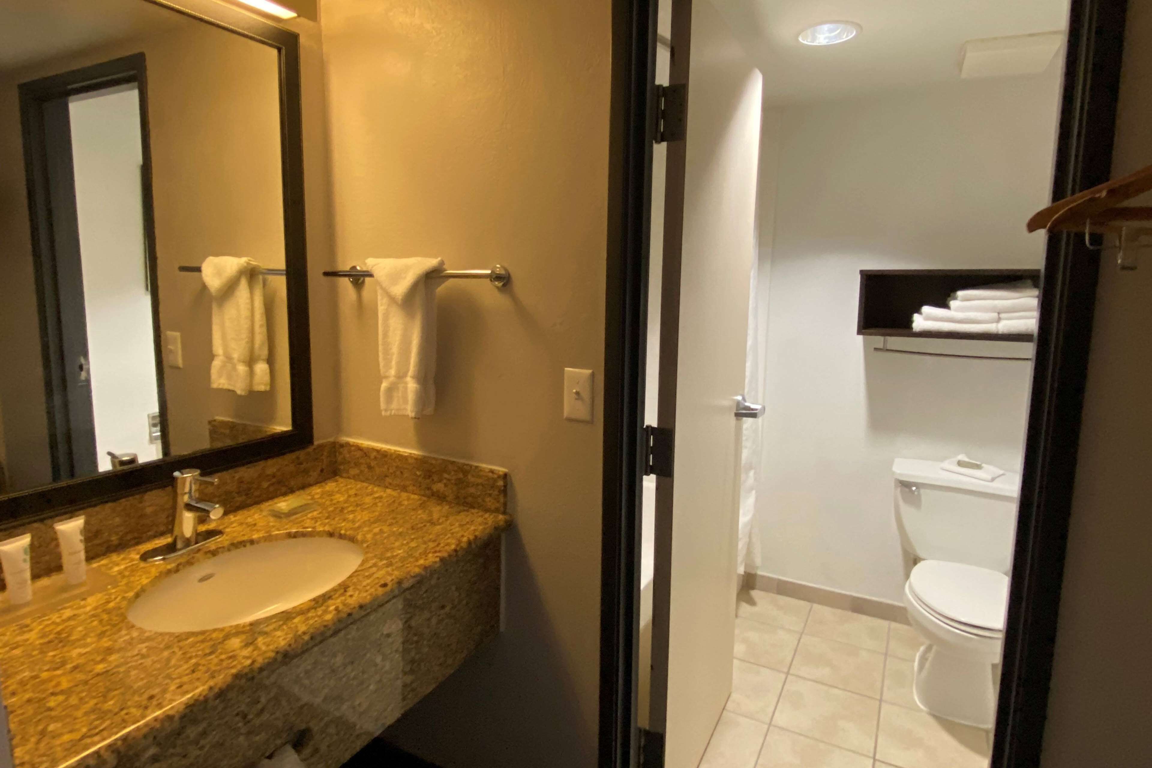 Combined shower/bathtub, deep-soaking bathtub, free toiletries