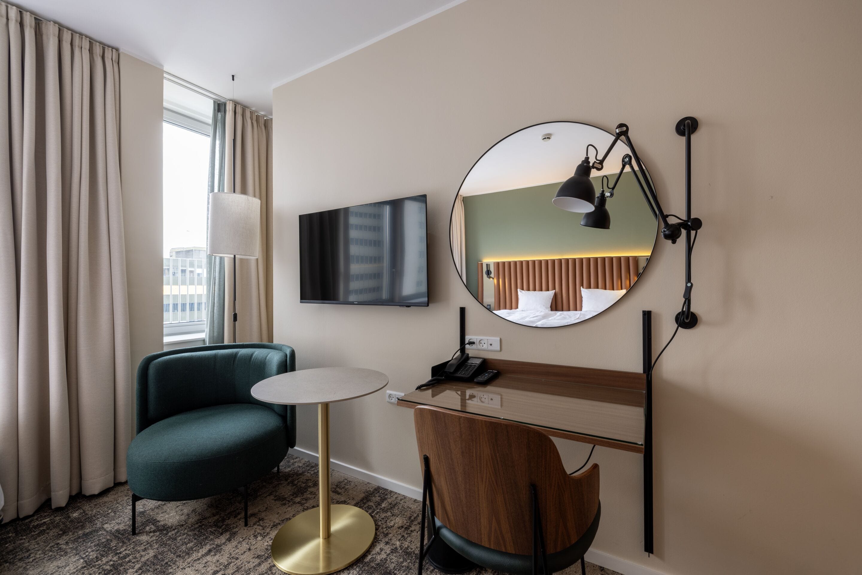 hypo-allergenic bedding, down duvets, in-room safe, desk