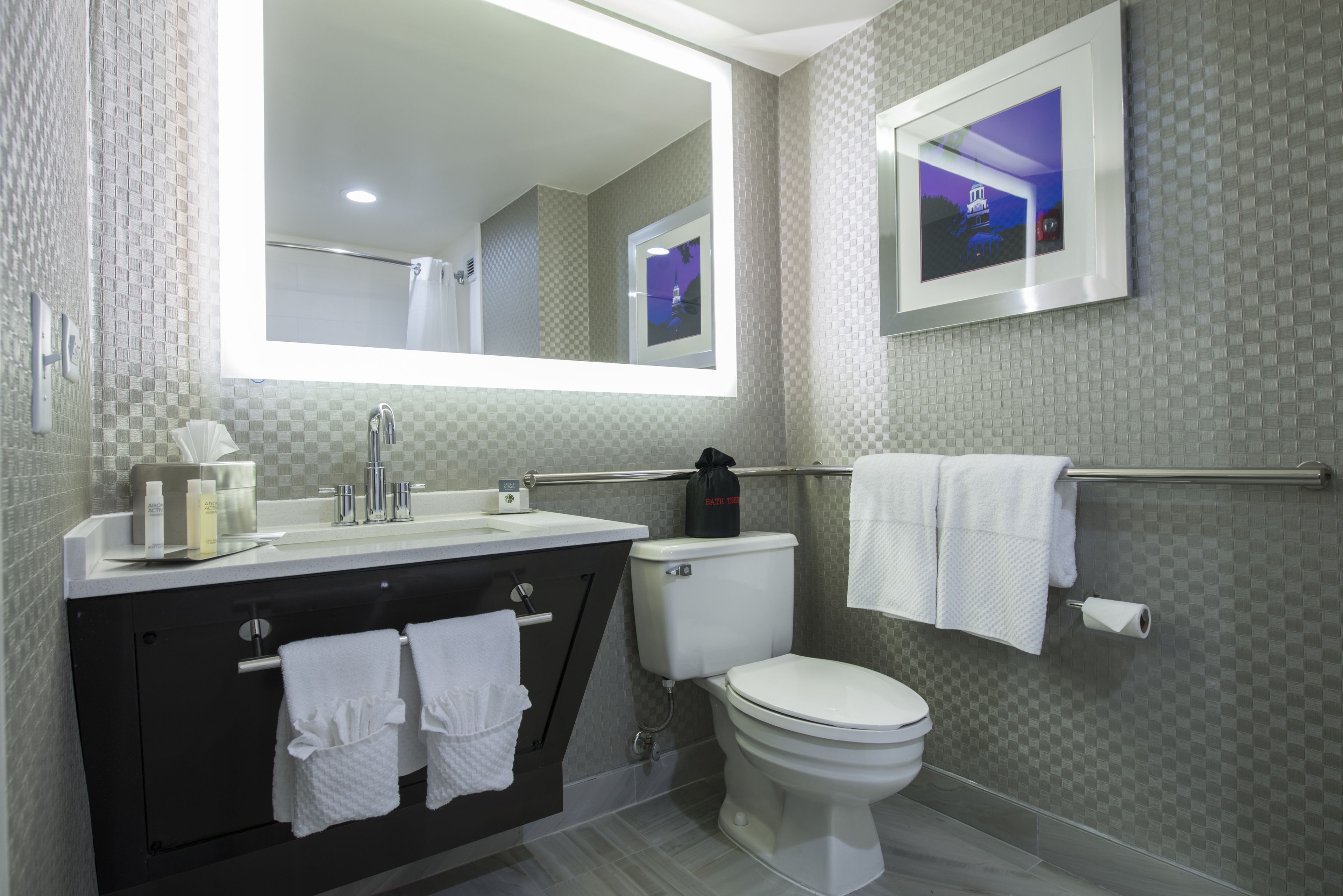 free toiletries, hair dryer, towels