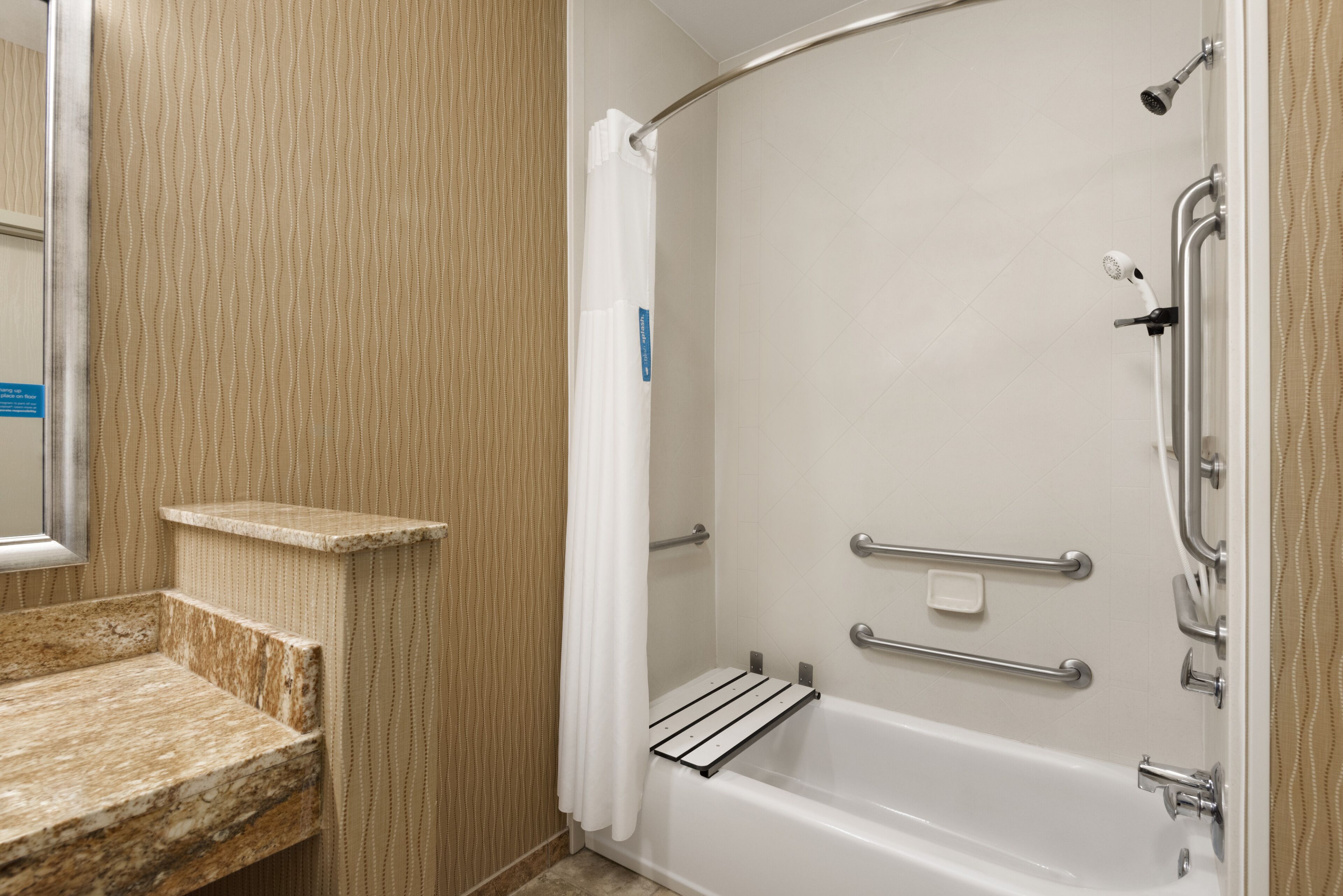 combined shower/bathtub, free toiletries, hair dryer, towels