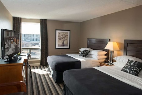 Desk, laptop workspace, blackout drapes, soundproofing. Royal Hotel Regina, Trademark Collection by Wyndham