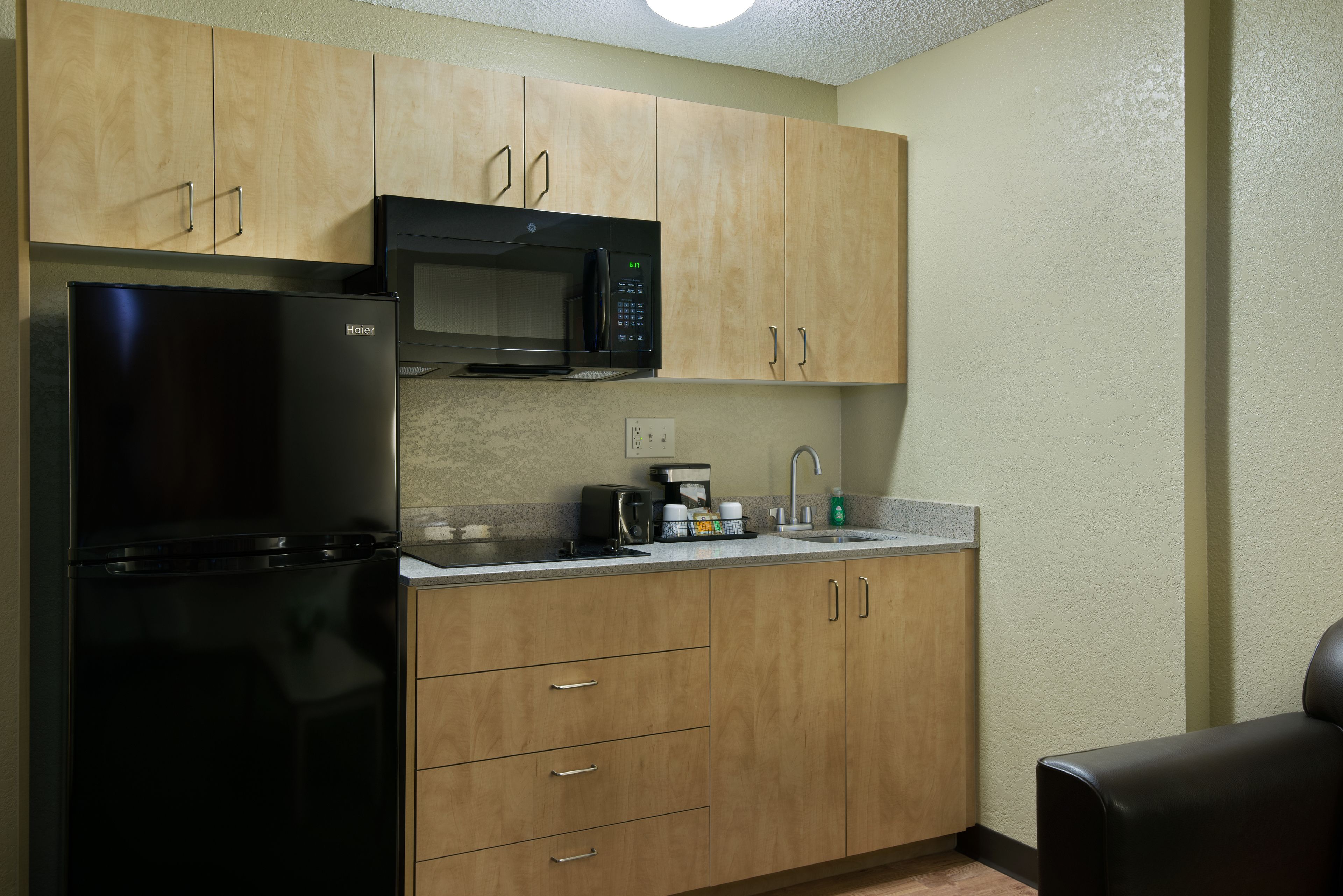 extended stay queen suite kitchenette | private kitchen | mini-fridge, coffee/tea maker