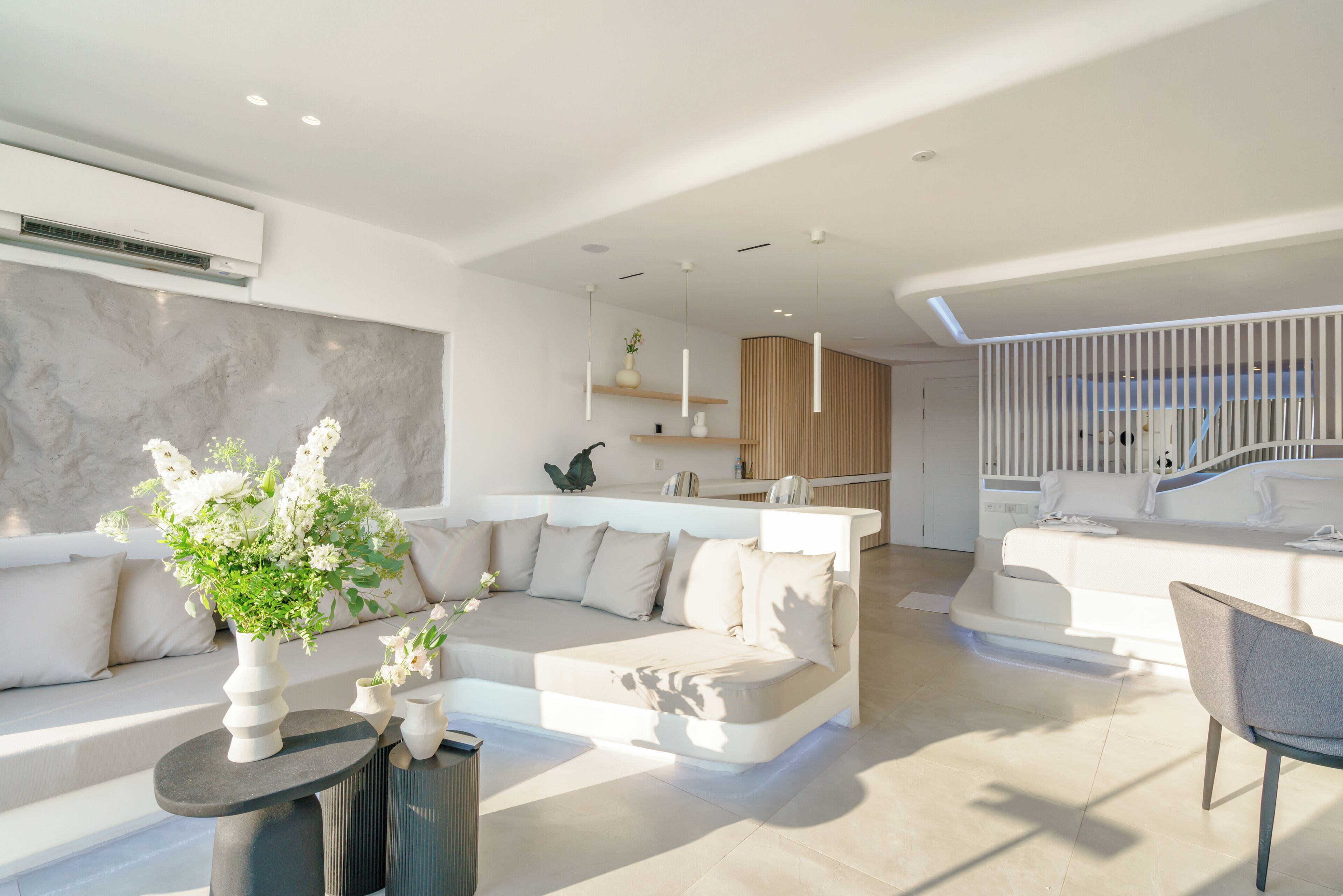 mykonos honeymoon luxury suite hot tub | 1 bedroom, premium bedding, minibar, in-room safe