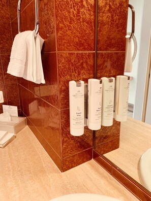 Free toiletries, hair dryer, bathrobes, slippers