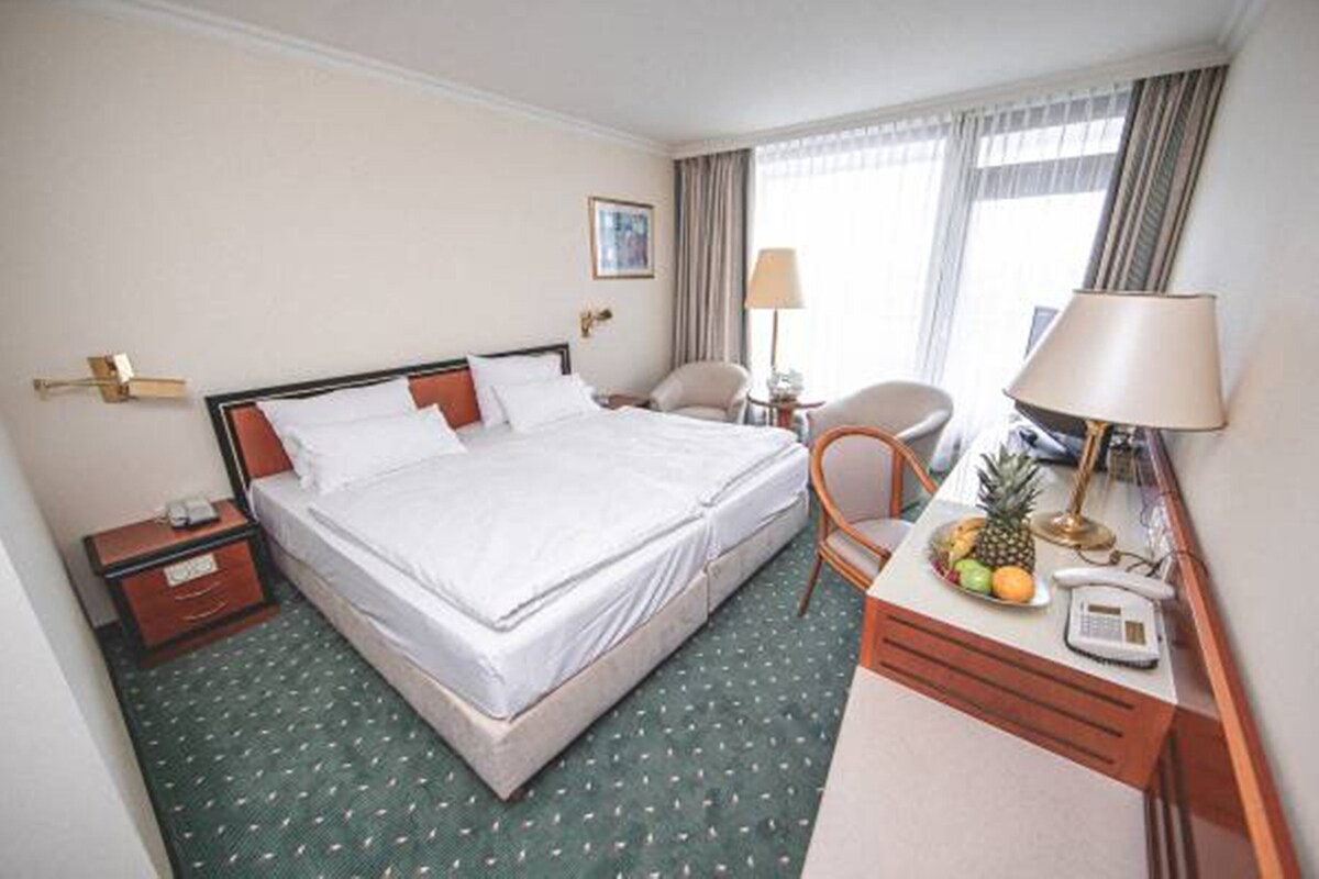 Ropa de cama hipoalergénica, minibar, caja fuerte y escritorio