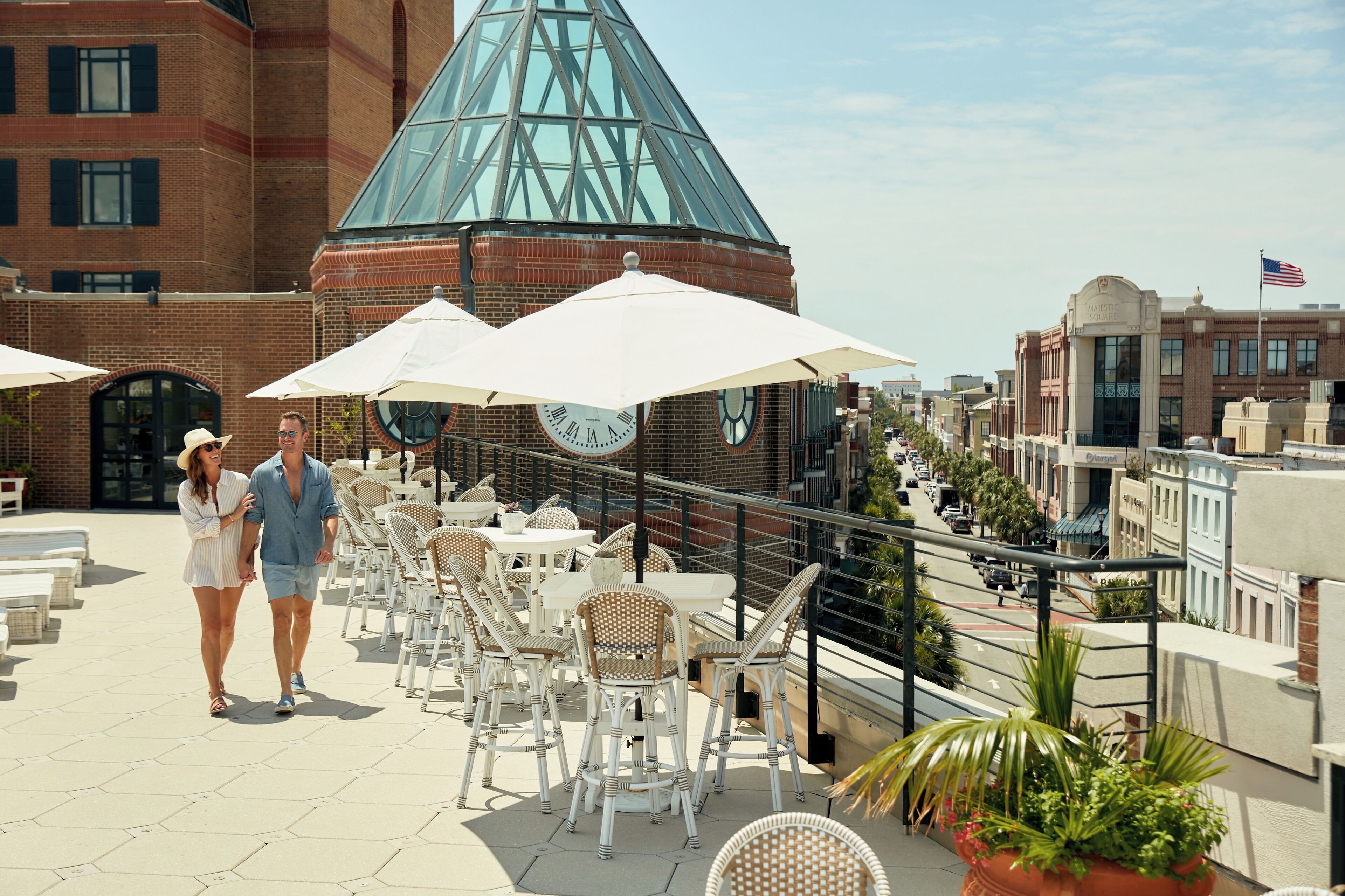 indoor pool, pool umbrellas, pool loungers