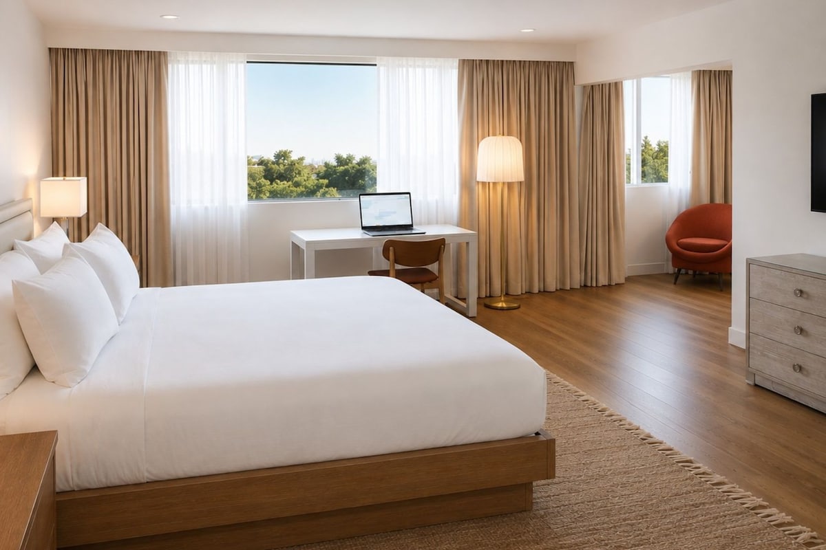 Deluxe Room, 1 King Bed | Hypo-allergenic bedding available, in-room safe, desk
