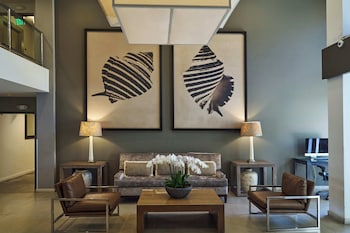 Hotel entrance and lobby at Luxe Sunset Boulevard Hotel