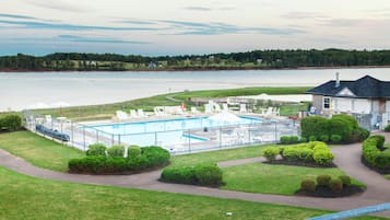 Indoor pool, outdoor pool, pool loungers