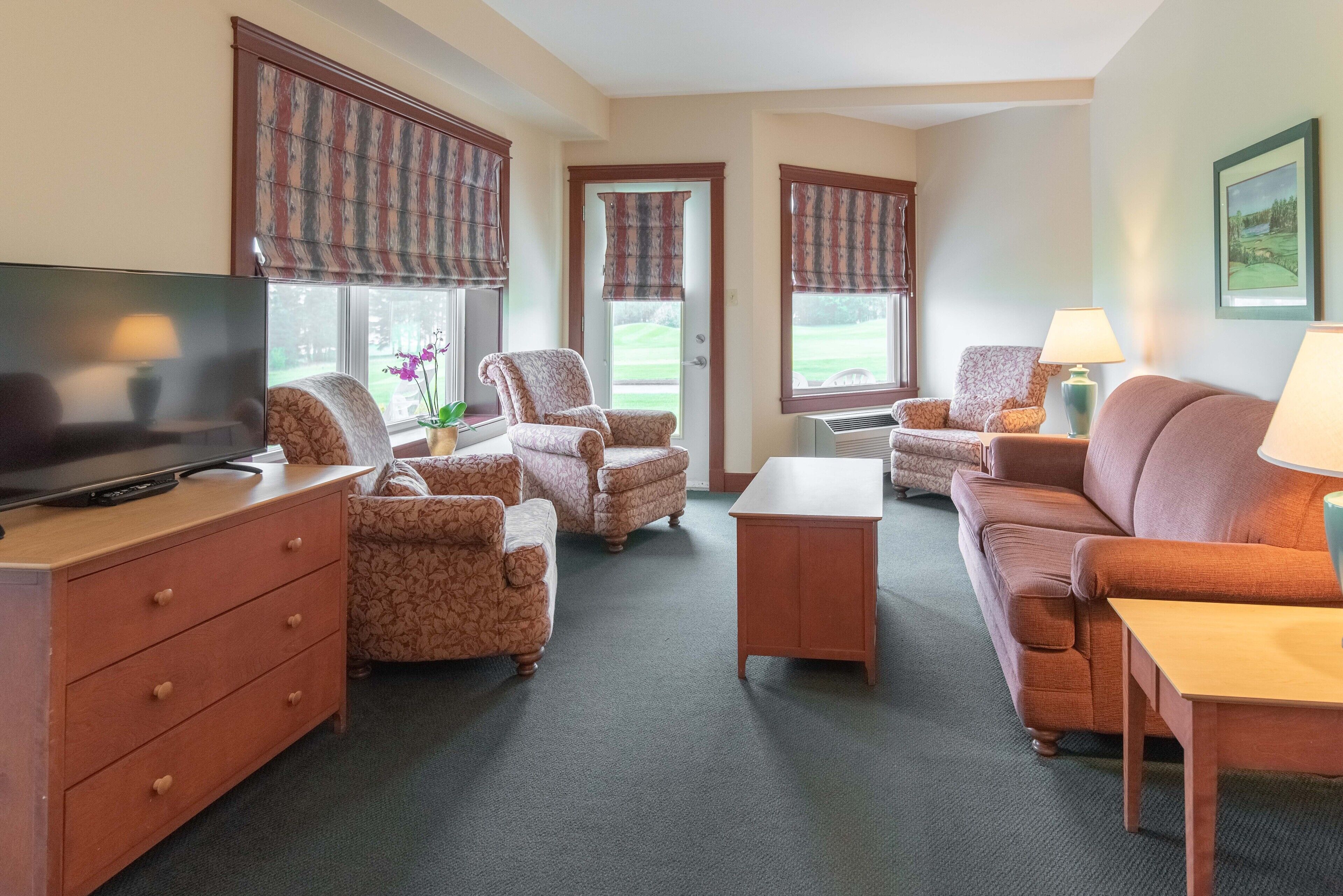 executive suite, 1 king bed with sofa bed | living area | tv