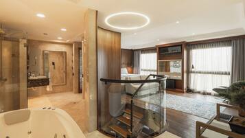 Suite presidencial | 1 dormitorio, sábanas de algodón egipcio, ropa de cama de alta calidad