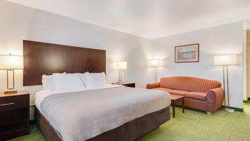 Desk, blackout drapes, iron/ironing board, bed sheets