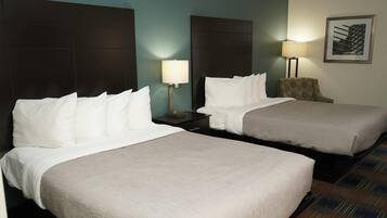 Standard Double Room, 2 Double Beds, Non Smoking | Desk, laptop workspace, blackout drapes, iron/ironing board