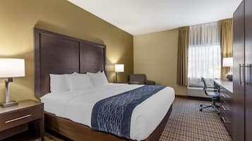 Pillow-top beds, desk, laptop workspace, blackout curtains