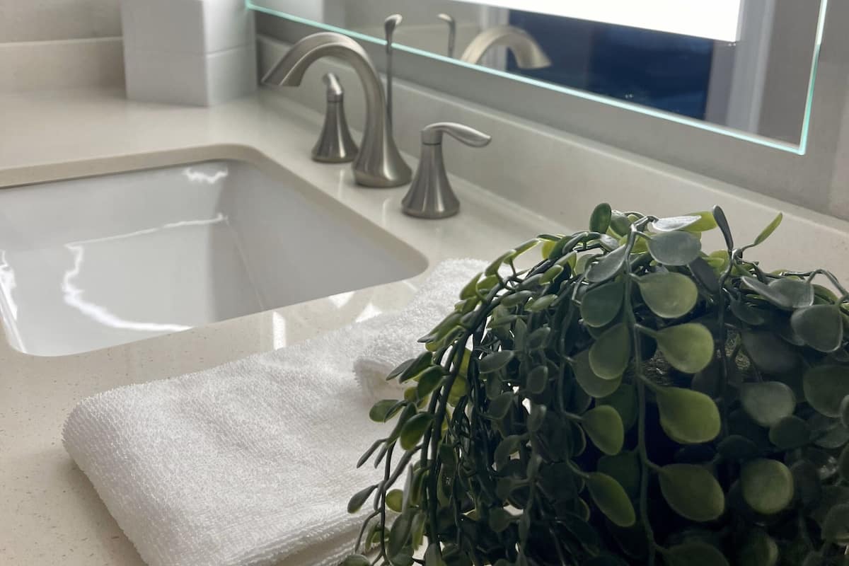 eco-friendly toiletries, hair dryer, towels