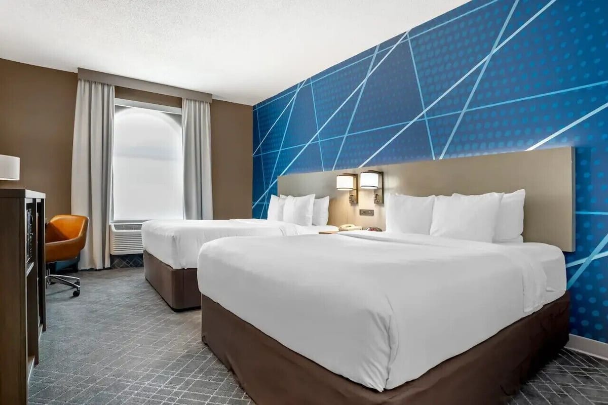 Standard Room, 2 Queen Beds, Non Smoking | Desk, iron/ironing board, free WiFi, bed sheets
