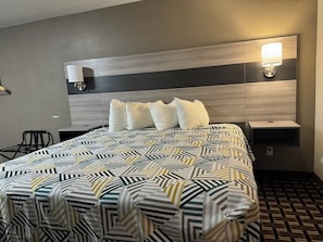 Desk, laptop workspace, blackout curtains, free WiFi