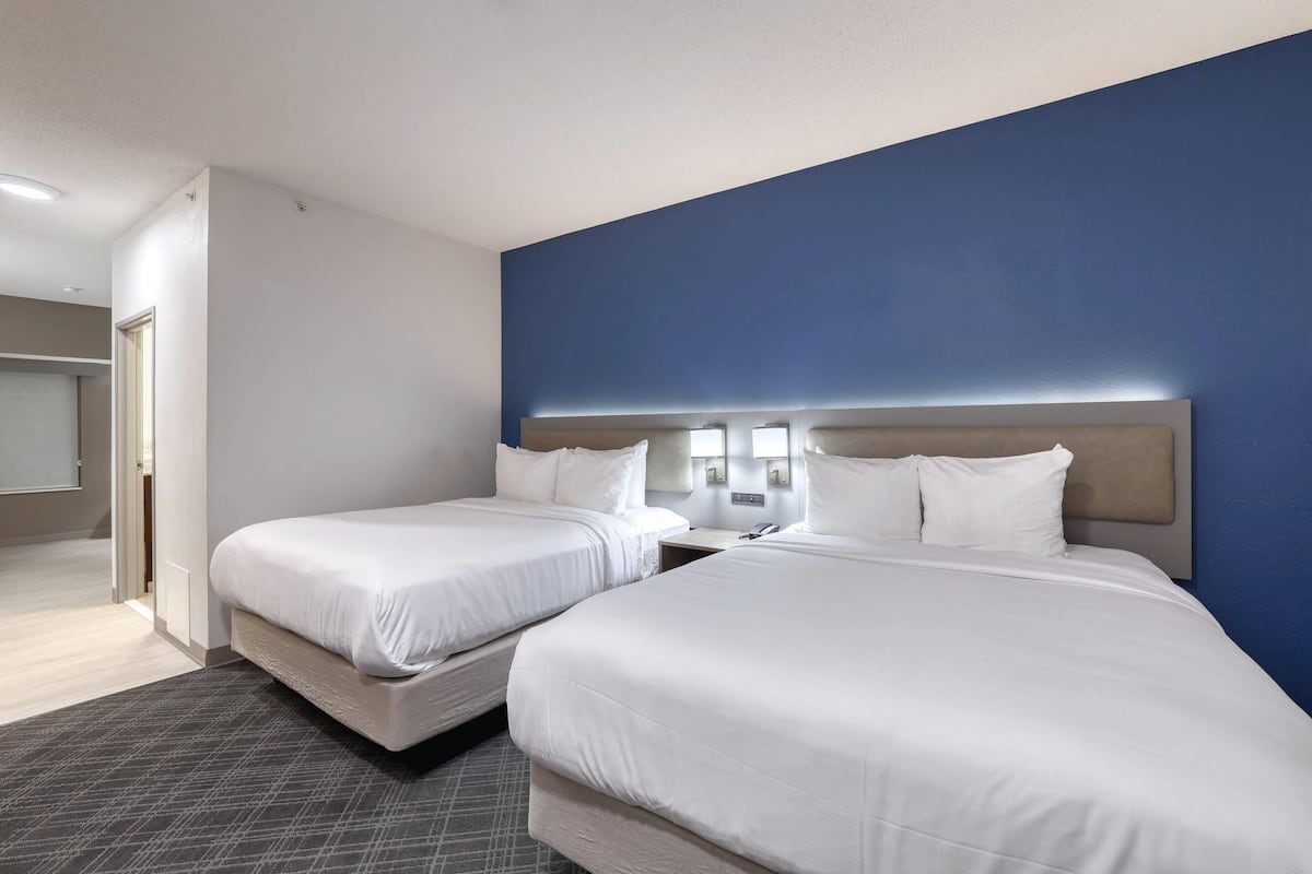 1 bedroom, desk, blackout drapes, iron/ironing board