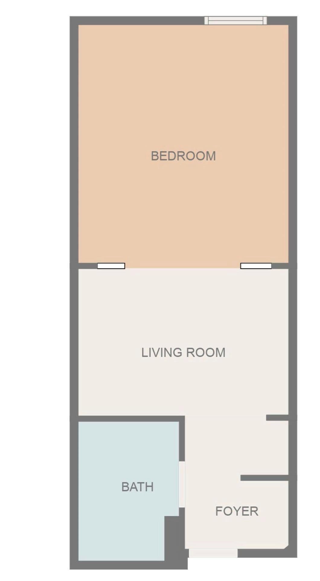 Plànol d'una habitació, saló, bany i vestíbul.