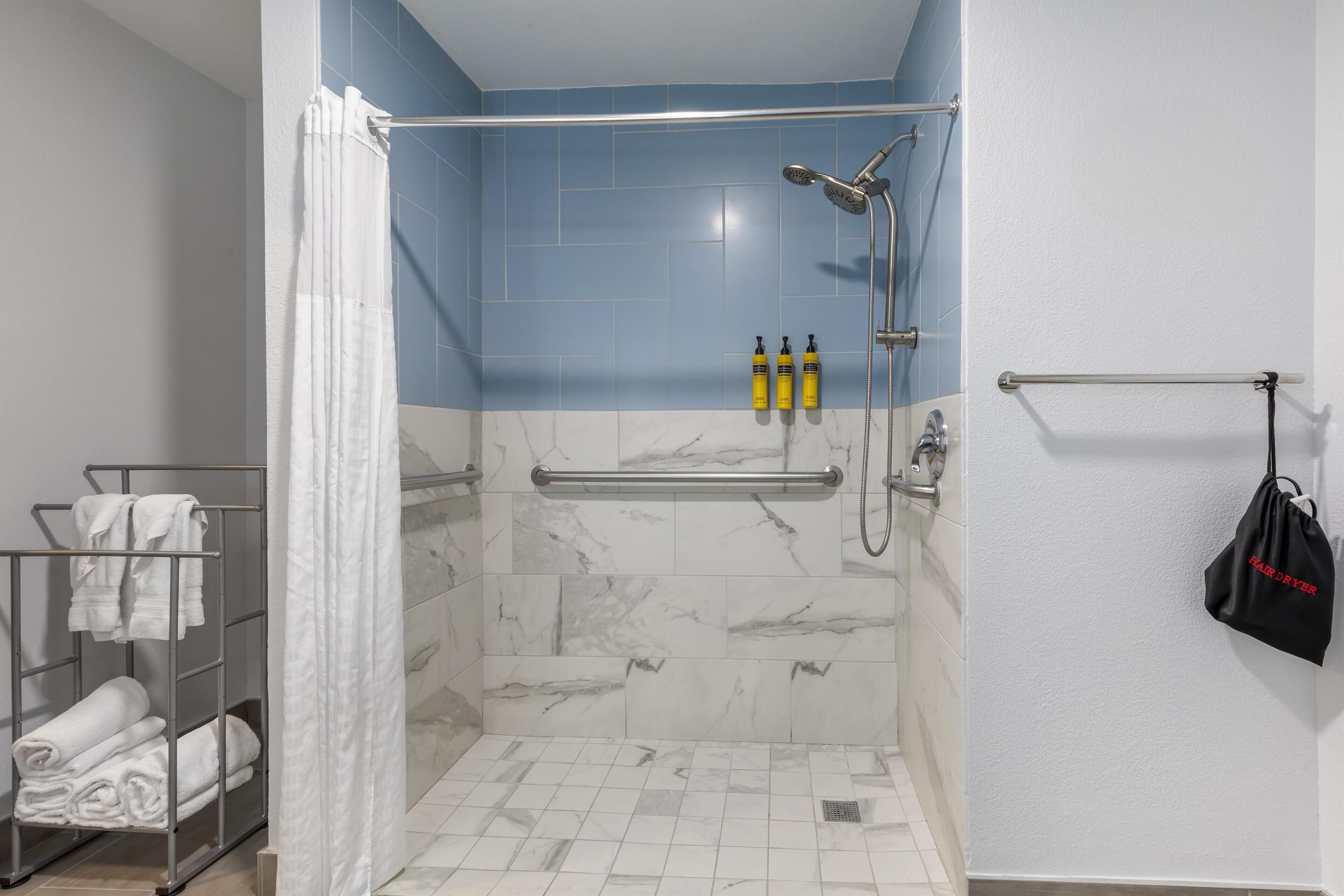 standard room, 2 queen beds, accessible, non smoking | bathroom | combined shower/bathtub, free toiletries, hair dryer, towels