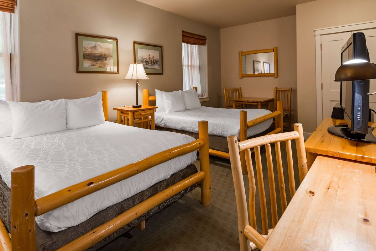 standard room, 2 double beds, non smoking (1st floor) | desk, laptop workspace, blackout curtains, iron/ironing board