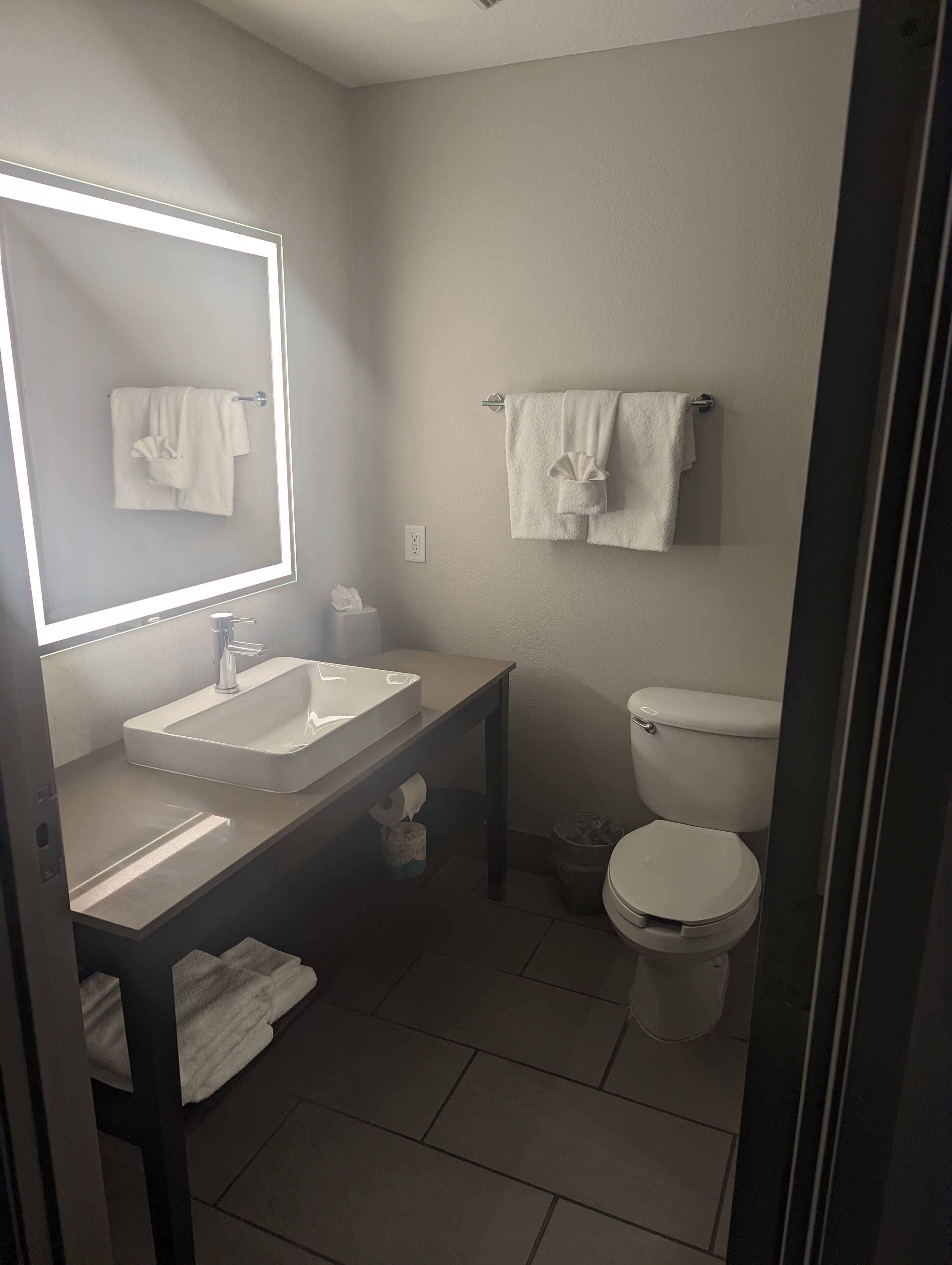 combined shower/bathtub, hair dryer, towels, soap