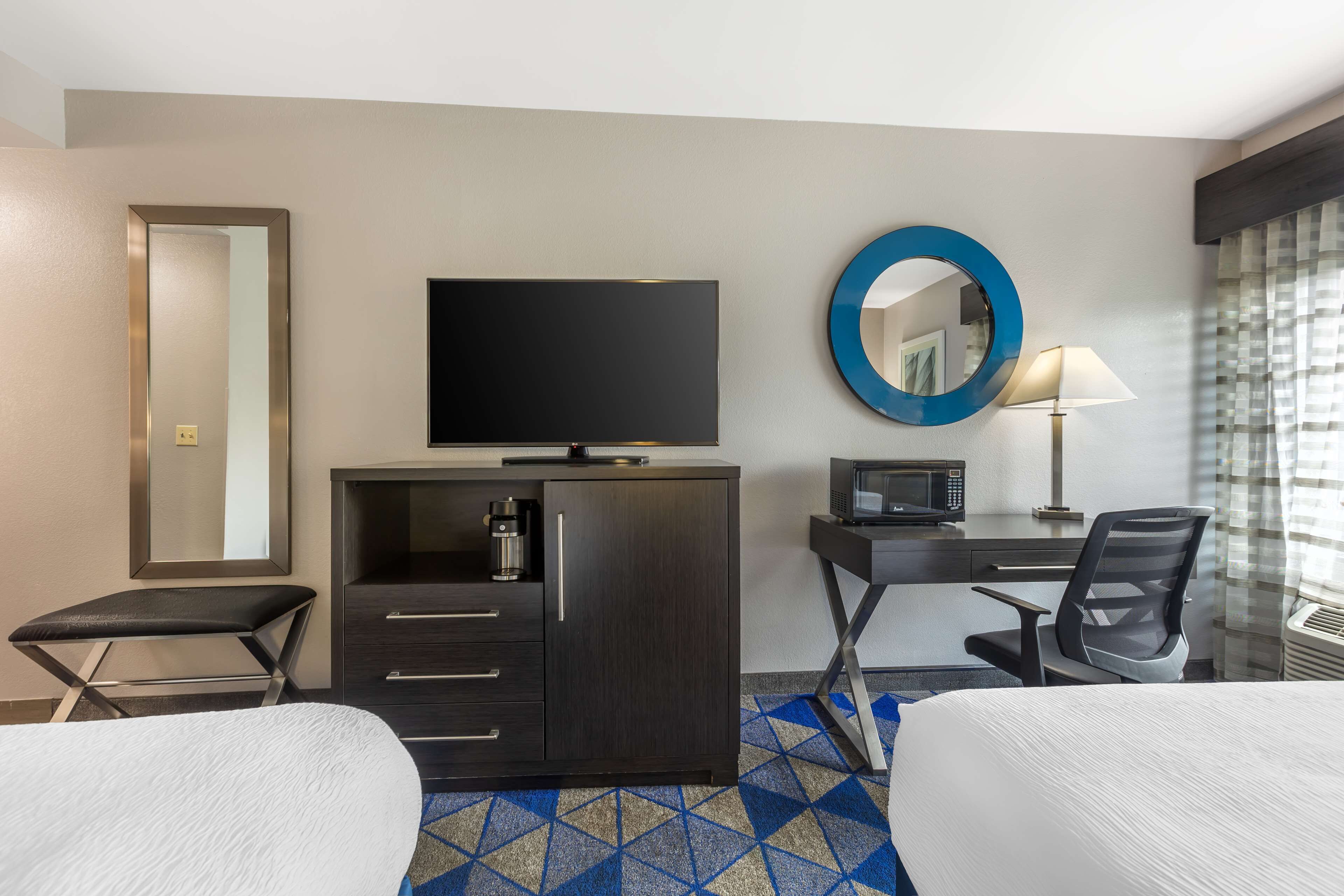 standard room, 2 queen beds, non smoking, microwave | 1 bedroom, desk, laptop workspace, blackout curtains