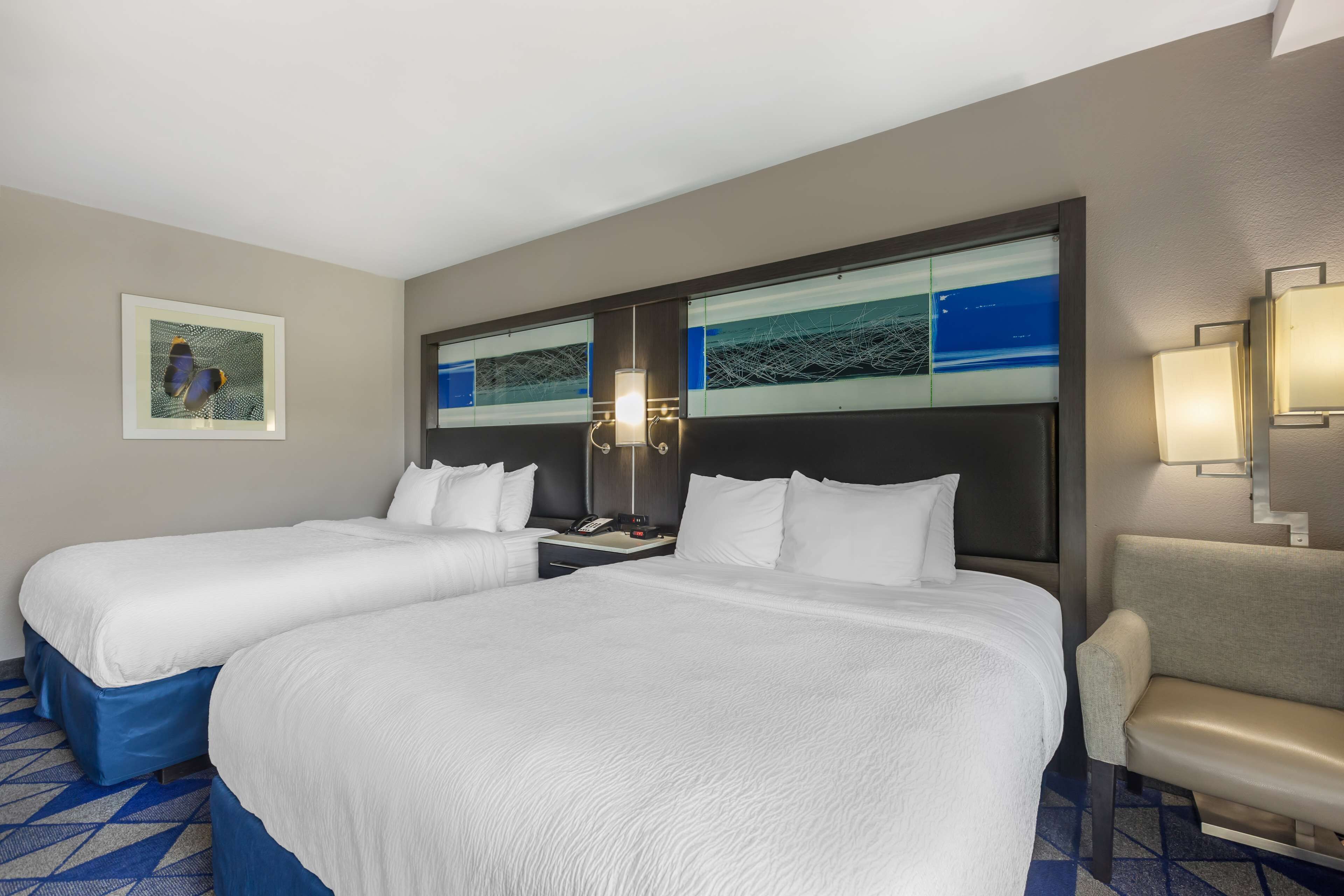 standard room, 2 queen beds, non smoking, refrigerator & microwave | 1 bedroom, desk, laptop workspace, blackout curtains