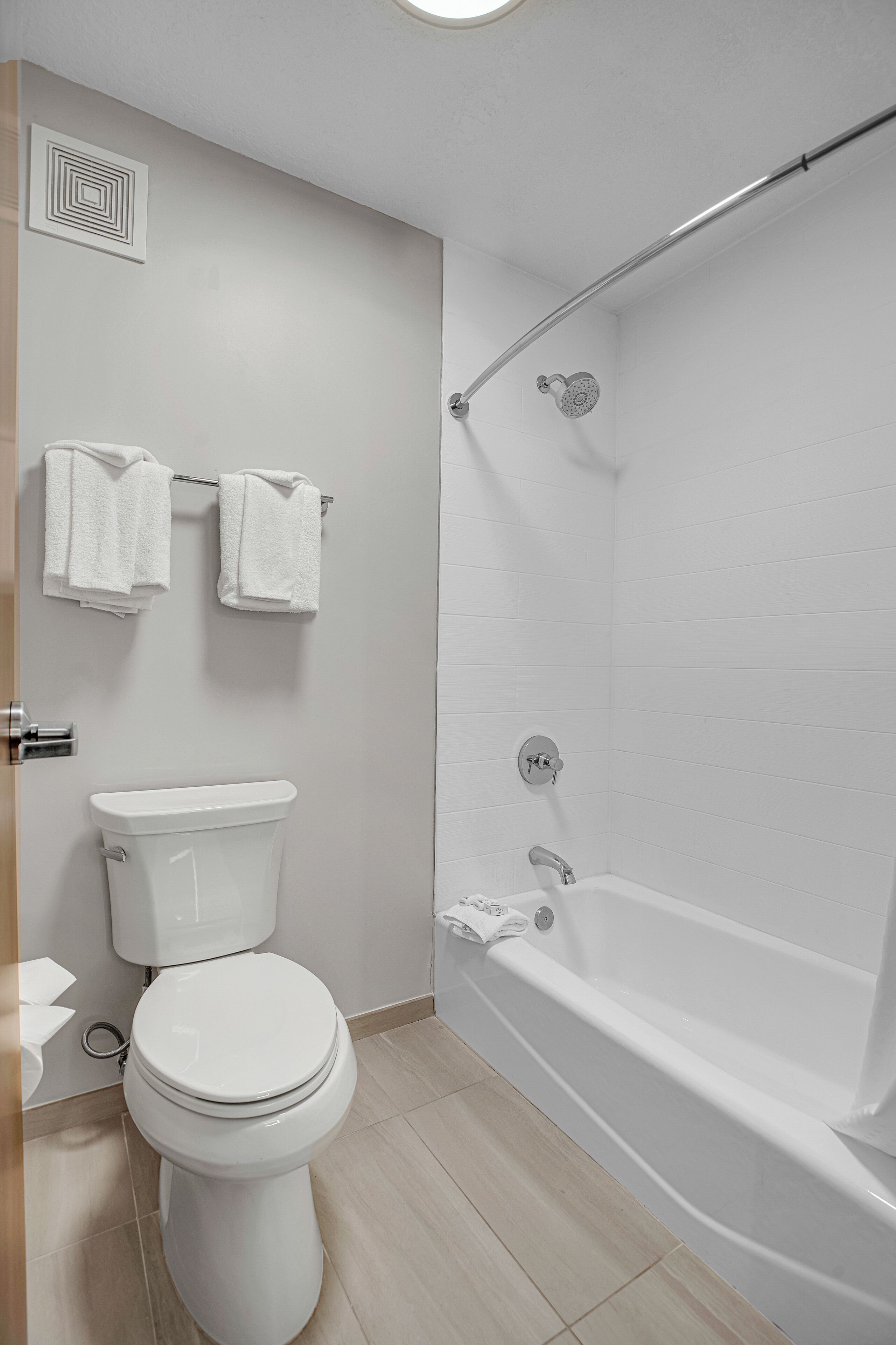 Standard Room, 2 Queen Beds | Bathroom | Combined shower/tub, free toiletries, hair dryer, towels