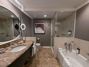 Superior Room, 1 King Bed | Bathroom | Separate bathtub and shower, deep-soaking bathtub, rainfall showerhead