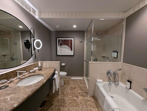 Superior Room, 1 King Bed | Bathroom | Separate bathtub and shower, deep-soaking bathtub, rainfall showerhead