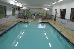 Indoor pool, a heated pool, open 7:00 AM to 10:00 PM, sun loungers