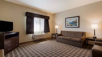 Desk, laptop workspace, iron/ironing board, free cots/infant beds