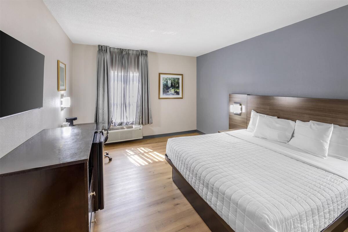 Standard Room, 1 King Bed, Non Smoking, Refrigerator & Microwave | Desk, laptop workspace, iron/ironing board, rollaway beds