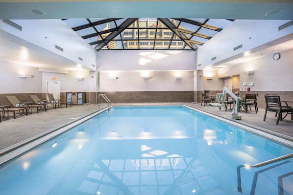Indoor pool, open 6:00 AM to 11:00 PM, sun loungers