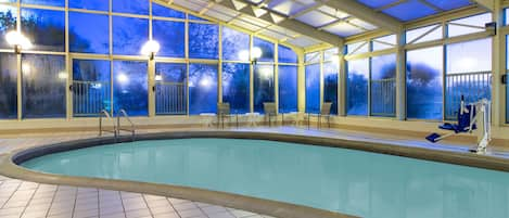 Indoor pool, open 8:00 AM to 10:00 PM, sun loungers